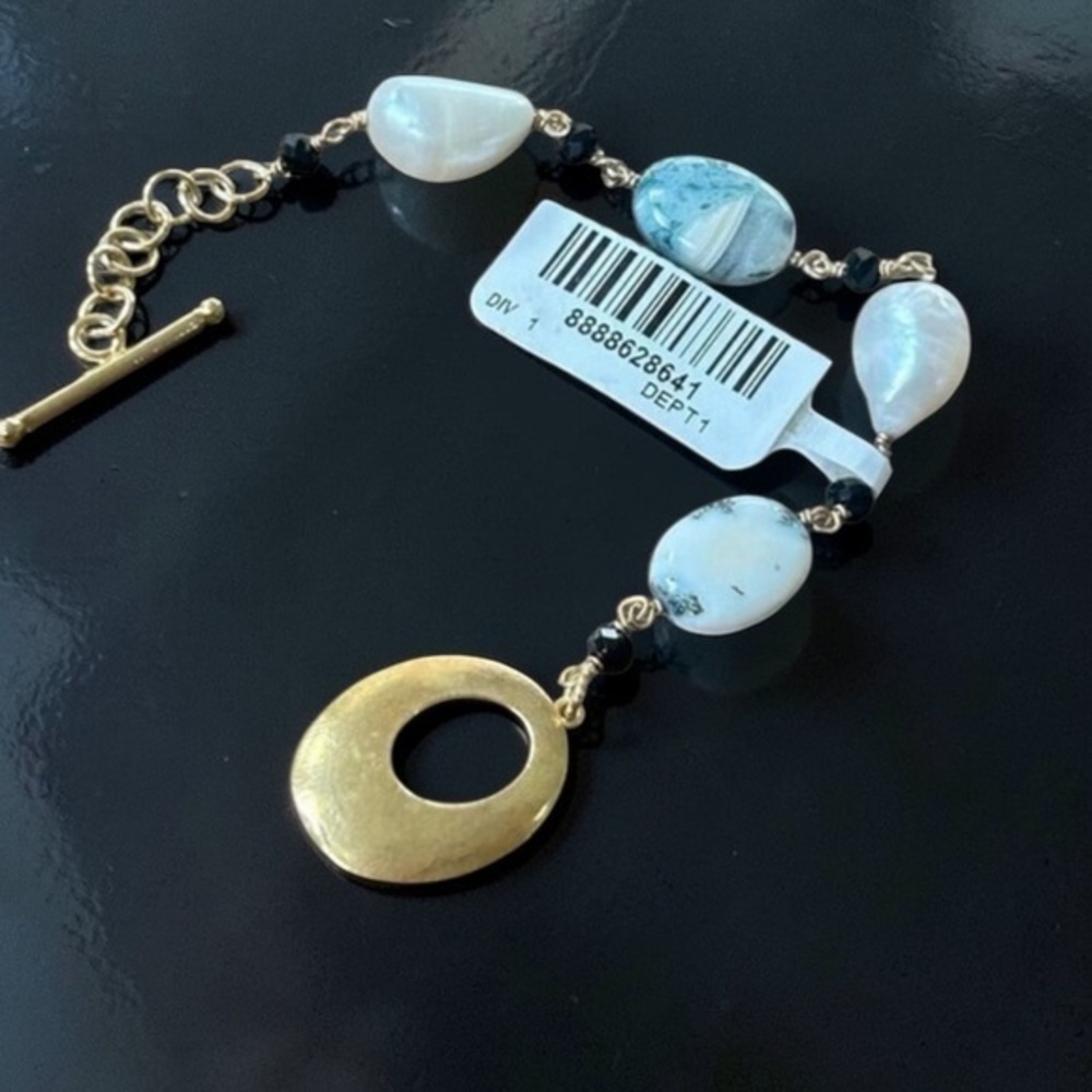 Rarities Carol Brodie Blue/White Opal, Pearl, & Spinel Toggle Bracelet SMALL nwt